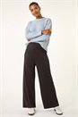 Black Wide Leg Ponte Stretch Trouser, Image 3 of 5