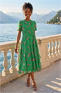 Green Floral Chiffon Pleated Dress, Image 2 of 4