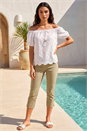 Ivory  Floral Embroidered Bardot Top, Image 3 of 4