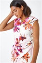 Ivory  Floral Print Ruched Shift Bodycon Wrap Dress, Image 4 of 5
