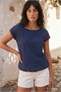 Navy Cut Out Detail Stretch Top, Image 1 of 4