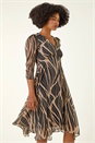 Black Abstract Chiffon Wrap Asymmetric Midi Dress, Image 1 of 5
