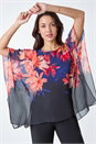 Navy  Floral Print Chiffon Overlay Jumpsuit, Image 4 of 5