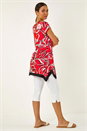 ORANGE Floral Contrast Stretch Hanky Hem Top, Image 3 of 5