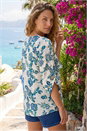 Blue Floral Foil Print Top, Image 3 of 4
