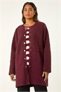 Wine Collarless Contrast Button Knit Jacket, Image 4 of 6