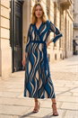 Navy Abstract Wrap Midi Dress, Image 1 of 4