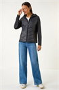 Black Contrast Hooded Padded Jacket, Image 2 of 8
