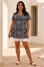 Black Curve Patchwork Print Lace Top, Image 2 of 4