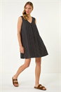 Black Textured Short A-Line Dress, Image 1 of 7