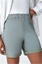 Khaki Stretch Elastic Waist Turn Up Shorts, Image 1 of 5