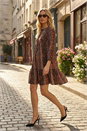 Tan Abstract Print Smock Stretch Dress, Image 1 of 6