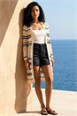 Ivory  Wave Stripe Longline Knit Cardigan, Image 2 of 4