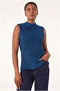 Royal Blue High Neck Fluffy Tinsel Knit Top, Image 2 of 6