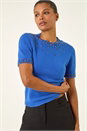 Royal Blue Embellished Knitted Top, Image 1 of 5
