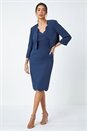 Navy  Scallop Edge Plain Bodycon Shift Dress, Image 4 of 5