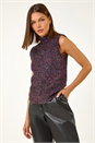 Multi  High Neck Fluffy Tinsel Knit Top, Image 4 of 6