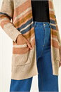 Camel  Stripe Knit Longline Cardigan, Image 5 of 5