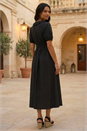 Black Textured Frill Midi Dress, Image 2 of 3