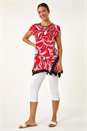 ORANGE Floral Contrast Stretch Hanky Hem Top, Image 2 of 5