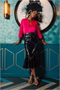 Black Sequin Embellished Fluted Midi Skirt, Image 2 of 6