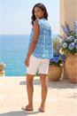 Blue Abstract Print Pleated Sleeve Blouse, Image 3 of 4