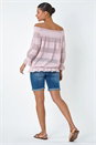 Light Pink Lace Insert Stretch Bardot Top, Image 3 of 5