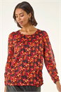 Red Blurred Satin Stripe Top, Image 1 of 5