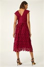 Burgundy Premium Crochet Lace Midi Dress, Image 4 of 6