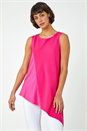 Cerise Satin Contrast Asymmetric Chiffon Tunic Top, Image 2 of 5