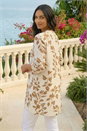 Cream  Leaf Print Wrap Hem Tunic Top, Image 3 of 4