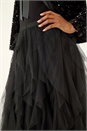 Black Elastic Waist Mesh Layered A Line Skirt, Image 5 of 5
