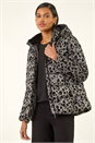 Grey Animal Print Flocked Hooded Coat, Image 1 of 5