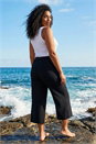Black Curve Linen Blend Cropped Trousers, Image 3 of 4