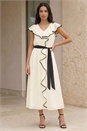 Ivory Frill Contrast Tipped Midi Dress, Image 1 of 4