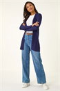 Midnight Blue Longline Stretch Ribbed Cardigan, Image 2 of 5