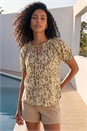 Taupe Animal Print Tie Neck Top, Image 1 of 4