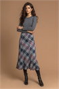Grey Check Print Fluted Midi Skirt, Image 3 of 5