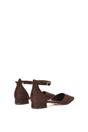 Brown XY LONDON Brown 'Jenny' Low Heel Flat Pointed Toe Ankle Strap Court Shoes, Image 4 of 6