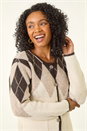 Natural  Petite Buttoned Argyle Knit Cardigan, Image 4 of 7