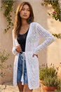 White Pointelle Knit Longline Tie Detail Cardigan, Image 1 of 4
