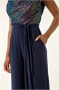 Navy  Sequin Bodice Cowl Neck Jumpsuit, Image 3 of 5