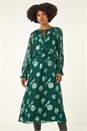 Green Floral Brocade Frill Midi Dress, Image 4 of 5
