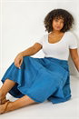 Indigo Curve Cotton Denim Swing Skirt , Image 2 of 5