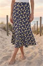 Yellow Daisy Print A-Line Stretch Skirt, Image 1 of 4