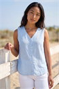 Blue Petite Buttoned Sleeveless Blouse, Image 1 of 4
