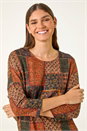 Orange Patchwork Print Stretch Top, Image 4 of 5