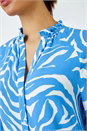 Blue Zebra Print Button Detail Blouse, Image 5 of 5