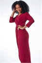 Wine Petite Stretch Ruched Side Wrap Midi Dress, Image 1 of 5