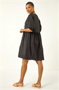 Black Tie Front Smock Dress, Image 3 of 5